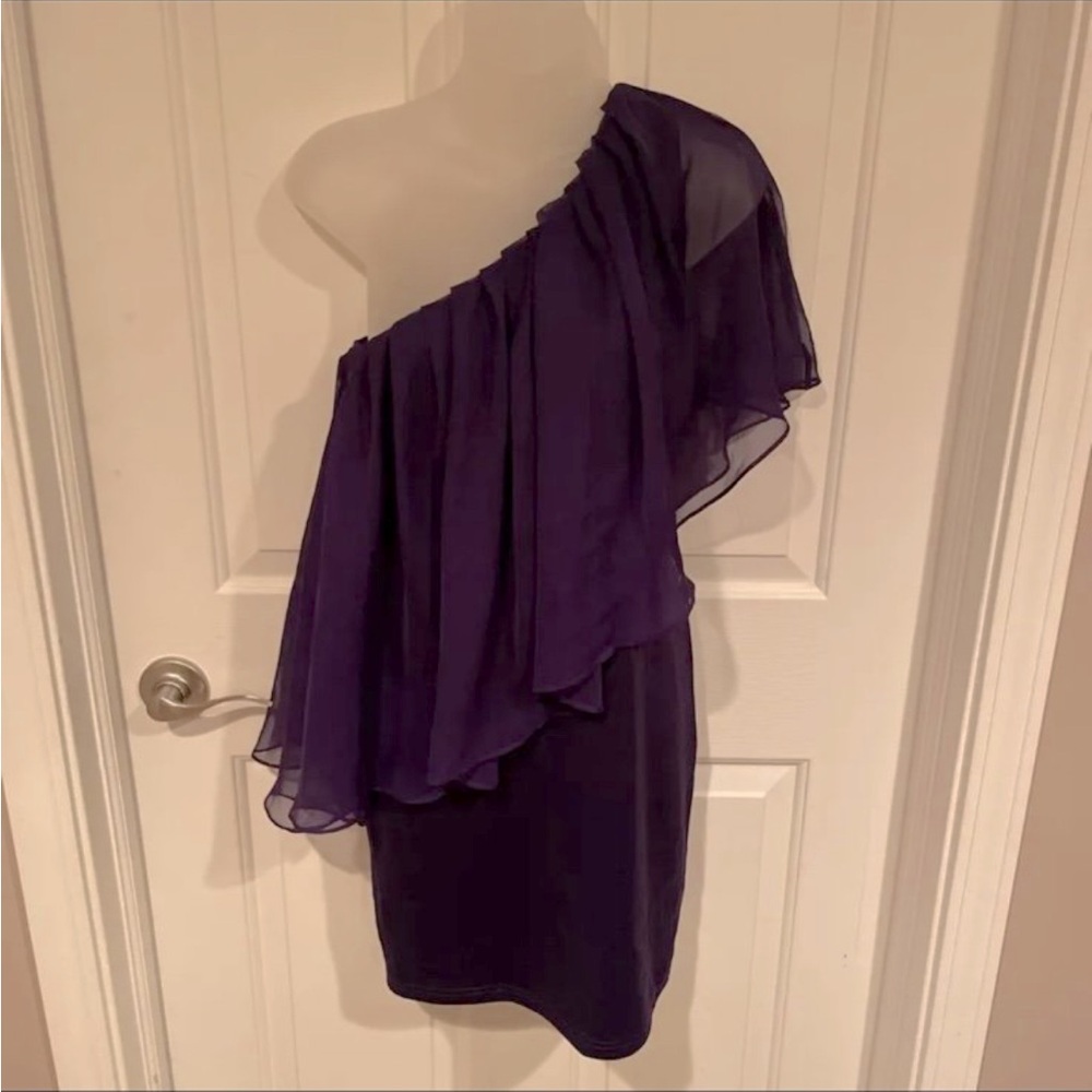 Forever 21 Womens Sz S Purple One Sleeve Sheer Overlay Stretchy Dress B333